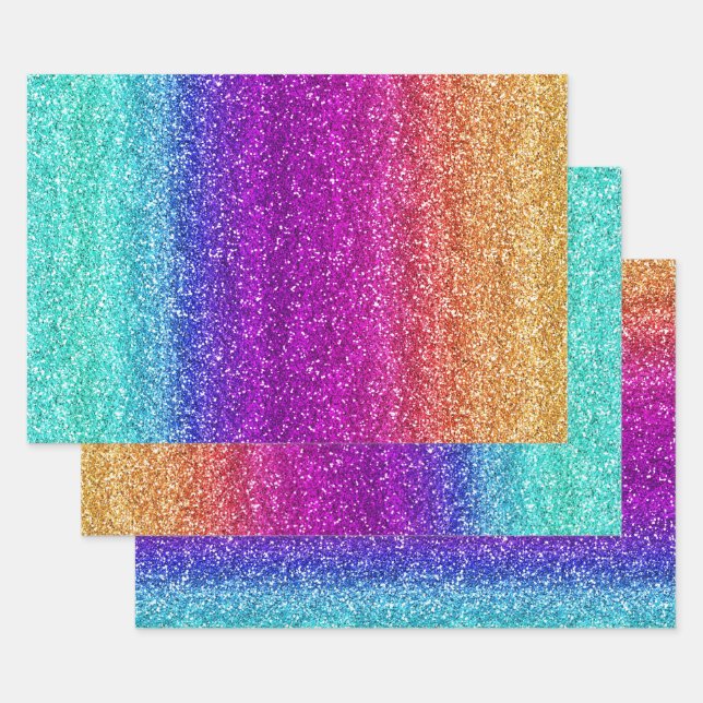 Sparkly Rainbow Gradient Glitter Wrapping Paper Sheets (Set)