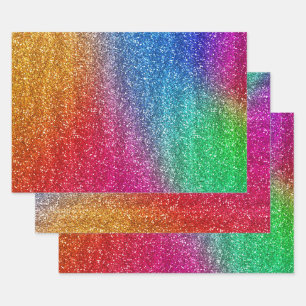 Sparkly Rainbow Gradient Glitter Wrapping Paper Sheets