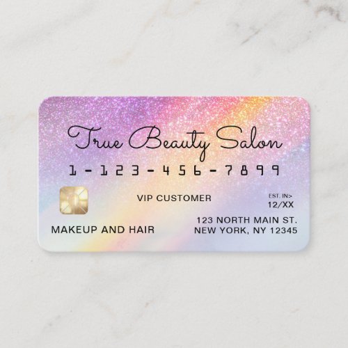 Sparkly Rainbow Holographic Glitter Ombre Credit Business Card