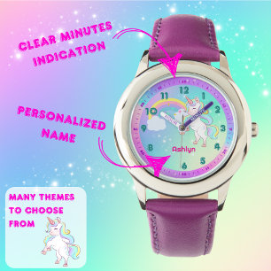 Sparkly Rainbow Unicorn Kids Learning To Tell Time Watch