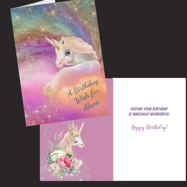 Sparkly Rainbow Universe Unicorn Fantasy Birthday Cards (Creator Uploaded)