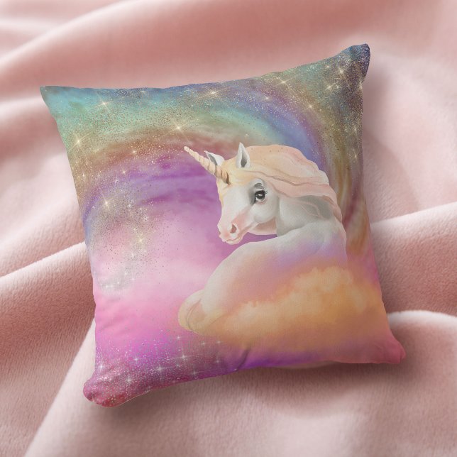 Sparkly Rainbow Universe Unicorn Fantasy Throw Pillow (Creator Uploaded)