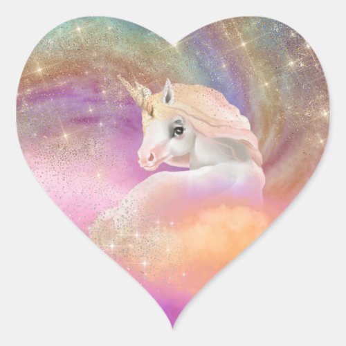 Sparkly Rainbow Universe Unicorn Heart Sticker