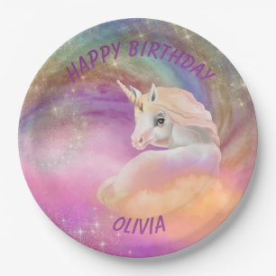 Sparkly Rainbow Universe Unicorn Paper Plates