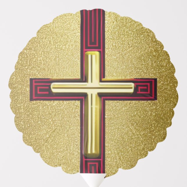 Sparkly Red and Gold Cross Balloon (Front)