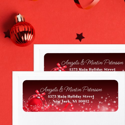 Sparkly Red Christmas Bauble Return Address Label