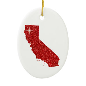 Sparkly Red Glitter California Merry Christmas Ceramic Ornament