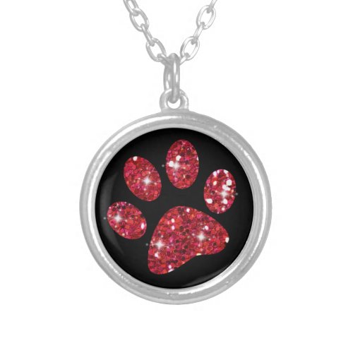 Sparkly Red Glitter Cat Paw Necklace