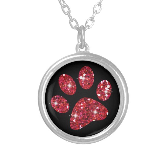 Sparkly Red Glitter Cat Paw Necklace (Front)