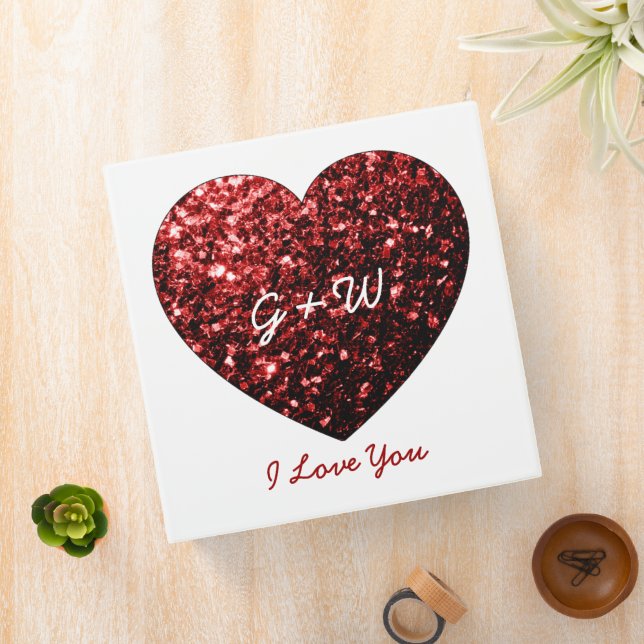 Sparkly Red Heart I love you Valentine Personalize Binder (In Situ)