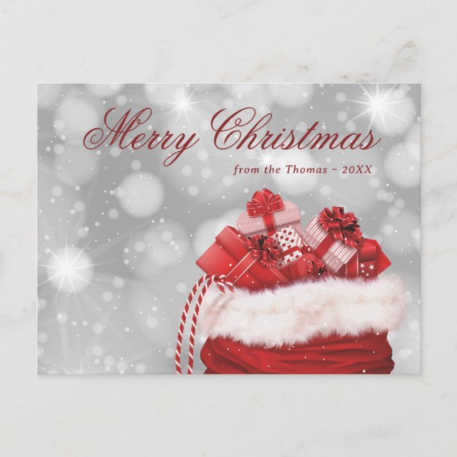 Sparkly Red Merry Christmas Holiday Postcard (Front)