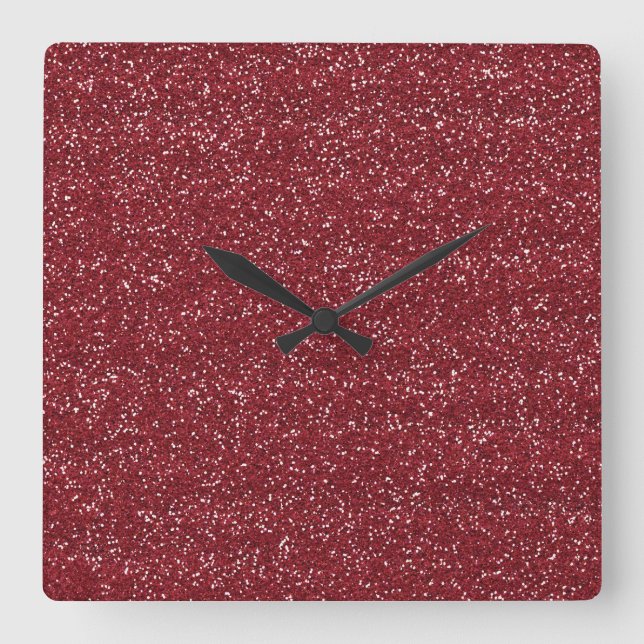 Sparkly Red & Silver Glitter Square Wall Clock (Front)