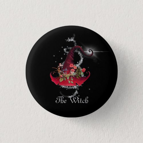 Sparkly Red Witches Hat Black Button