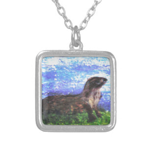 Sparkly River Otter Animal Silver Plated Necklace