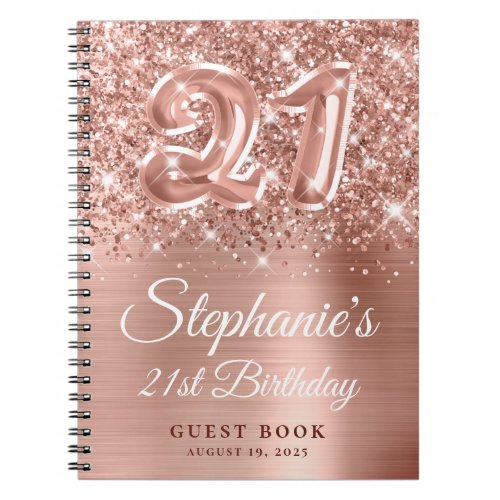 Sparkly Rose Gold Balloon 21st Birthday Guestbook Notebook