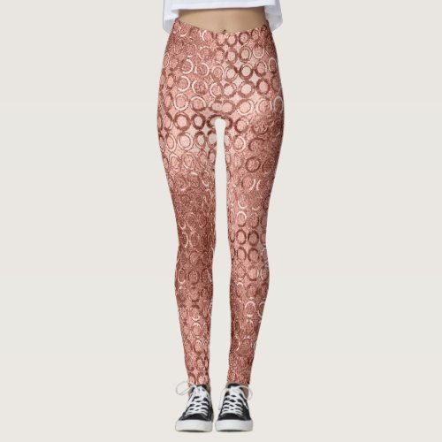 Sparkly Rose Gold Circles Pink Luxury Sparkle Leggings