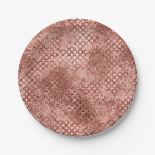 Sparkly Rose Gold Circles Pink Luxury Sparkle Paper Plates