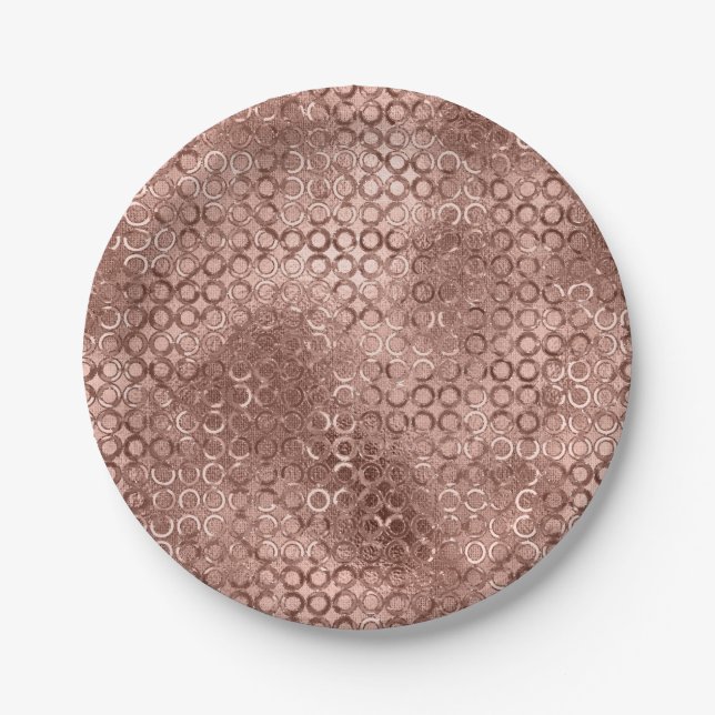 Sparkly Rose Gold Circles Pink Luxury Sparkle Paper Plates (Front)