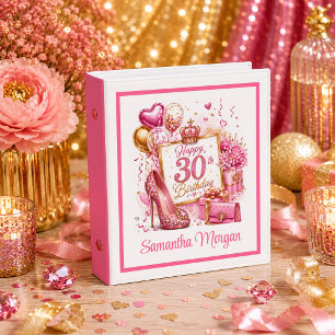 Sparkly Rose Gold Confetti 30th Birthday Ring Bind 3 Ring Binder