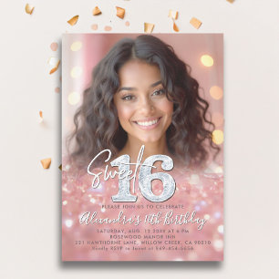 Sparkly Rose Gold Diamonds Chic Photo Sweet 16 Invitation
