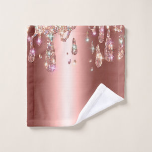 Sparkly Rose Gold Drip   Diamond Glitter on Sateen Bath Towel Set