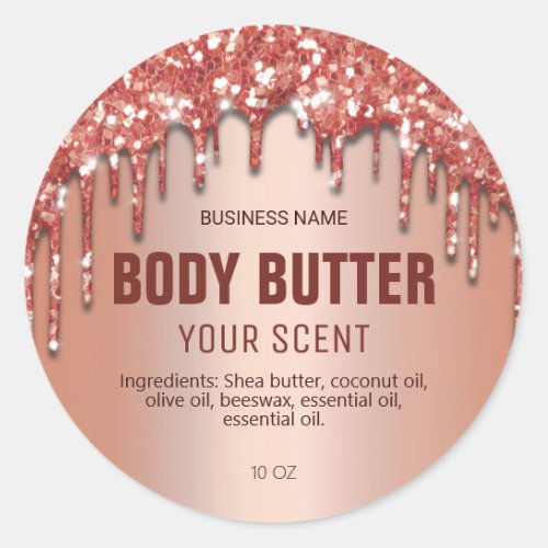 Sparkly Rose Gold Dripping Foil Body Butter Labels