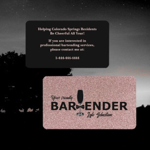 Sparkly Rose Gold Event Bartender Business Card