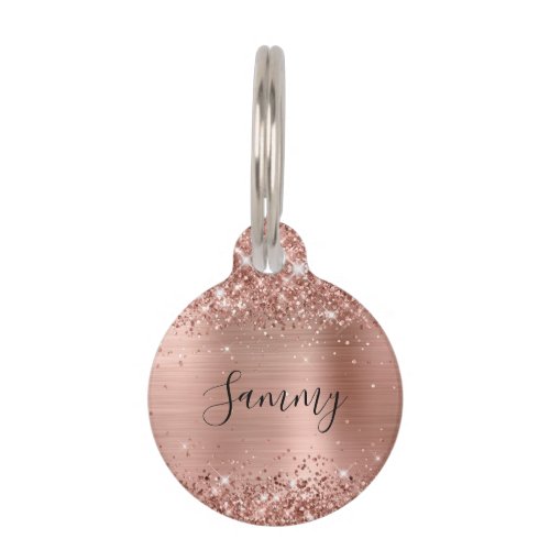 Sparkly Rose Gold Glitter and Foil Pet ID Tag