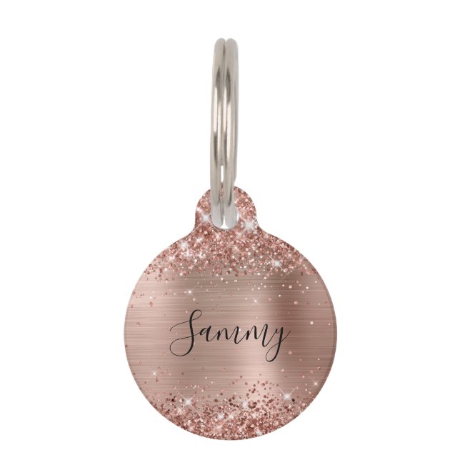 Sparkly Rose Gold Glitter and Foil Pet ID Tag (Front)