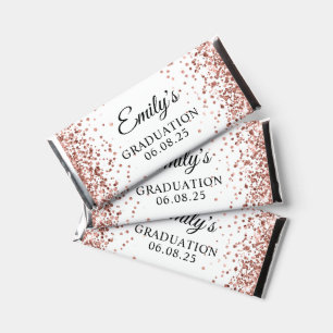 Sparkly Rose Gold Glitter and White Graduation Hershey Bar Favors