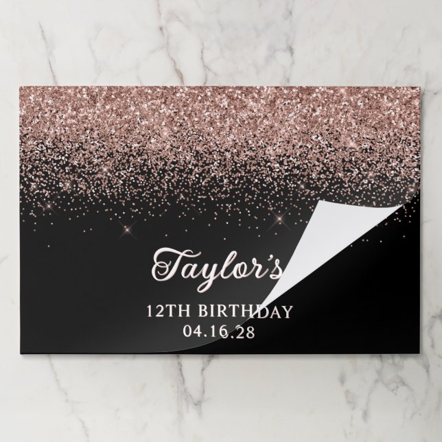 Sparkly Rose Gold Glitter Black 12th Birthday Paper Pad (Folded)