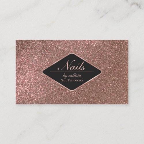 Sparkly Rose Gold Glitter Black Makeup Nails Lash Business Card