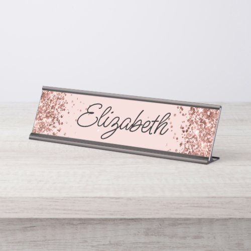 Sparkly Rose Gold Glitter Blush Desk Name Plate