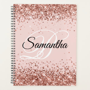 Sparkly Rose Gold Glitter Blush Fancy Monogram Planner
