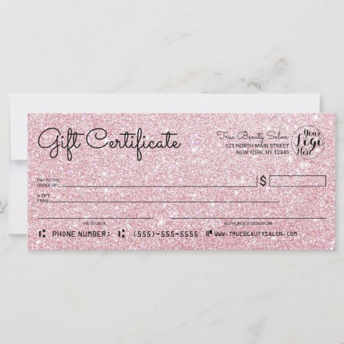 Sparkly Rose Gold Glitter Check Gift Certificate