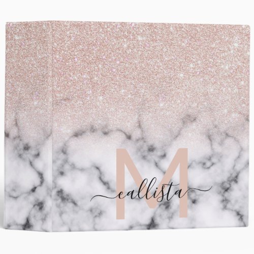 Sparkly Rose Gold Glitter Marble Ombre 3 Ring Binder