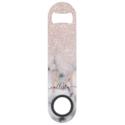 Sparkly Rose Gold Glitter Marble Ombre Bar Key
