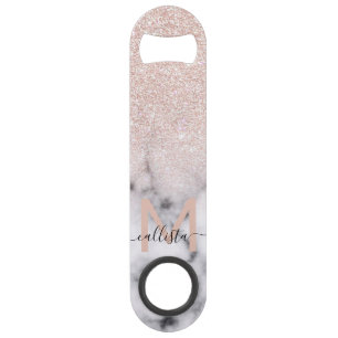 Sparkly Rose Gold Glitter Marble Ombre Bar Key