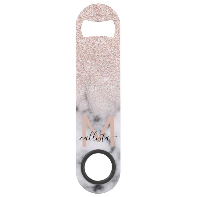 Sparkly Rose Gold Glitter Marble Ombre Bar Key (Front)