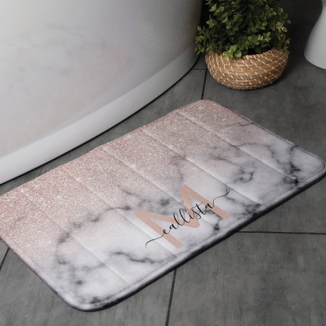 Sparkly Rose Gold Glitter Marble Ombre Bath Mat (Creator Uploaded)