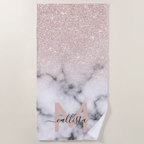 Sparkly Rose Gold Glitter Marble Ombre Beach Towel