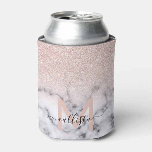 Sparkly Rose Gold Glitter Marble Ombre Can Cooler