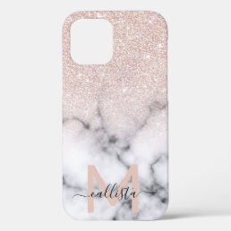 Sparkly Rose Gold Glitter Marble Ombre iPhone 12 Case