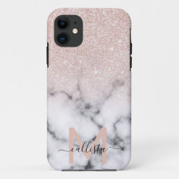 Sparkly Rose Gold Glitter Marble Ombre iPhone 11 Case