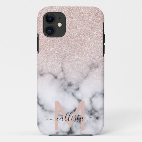 Sparkly Rose Gold Glitter Marble Ombre iPhone 11 Case
