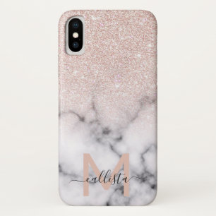 Sparkly Rose Gold Glitter Marble Ombre iPhone X Case