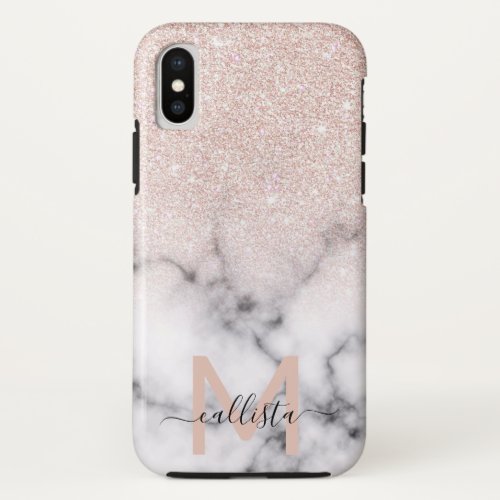 Sparkly Rose Gold Glitter Marble Ombre iPhone X Case