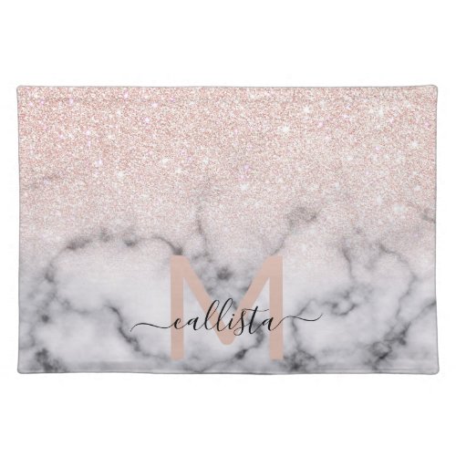 Sparkly Rose Gold Glitter Marble Ombre Cloth Placemat