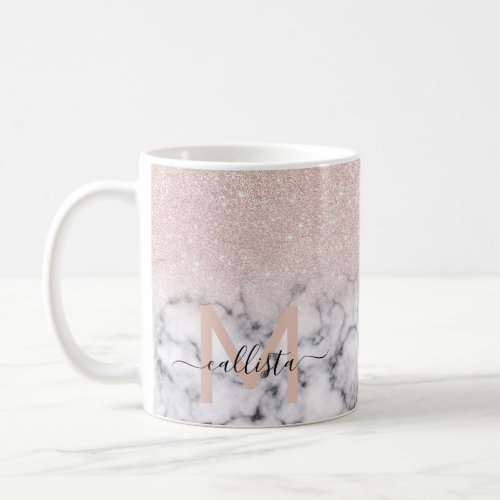 Sparkly Rose Gold Glitter Marble Ombre Coffee Mug