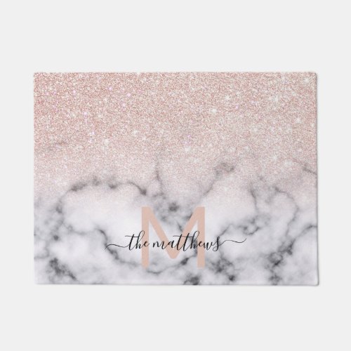 Sparkly Rose Gold Glitter Marble Ombre Doormat